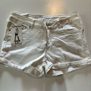 NWT Y2K Womens Juniors Mini Shorts 15 Bedazzled White Denim Short Jean New Bling